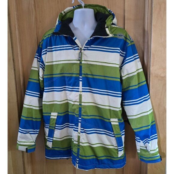 Sessions Terrain Striped Jacket Green & Blue Hooded Waterproof skiing snowboard - Picture 1 of 16